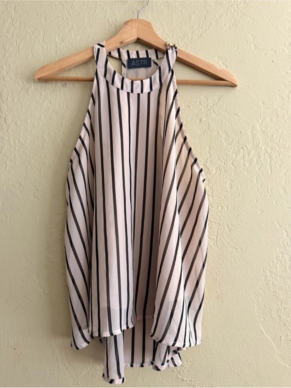 ASTR Cream and Black Vertical Stripe Halter Blouse